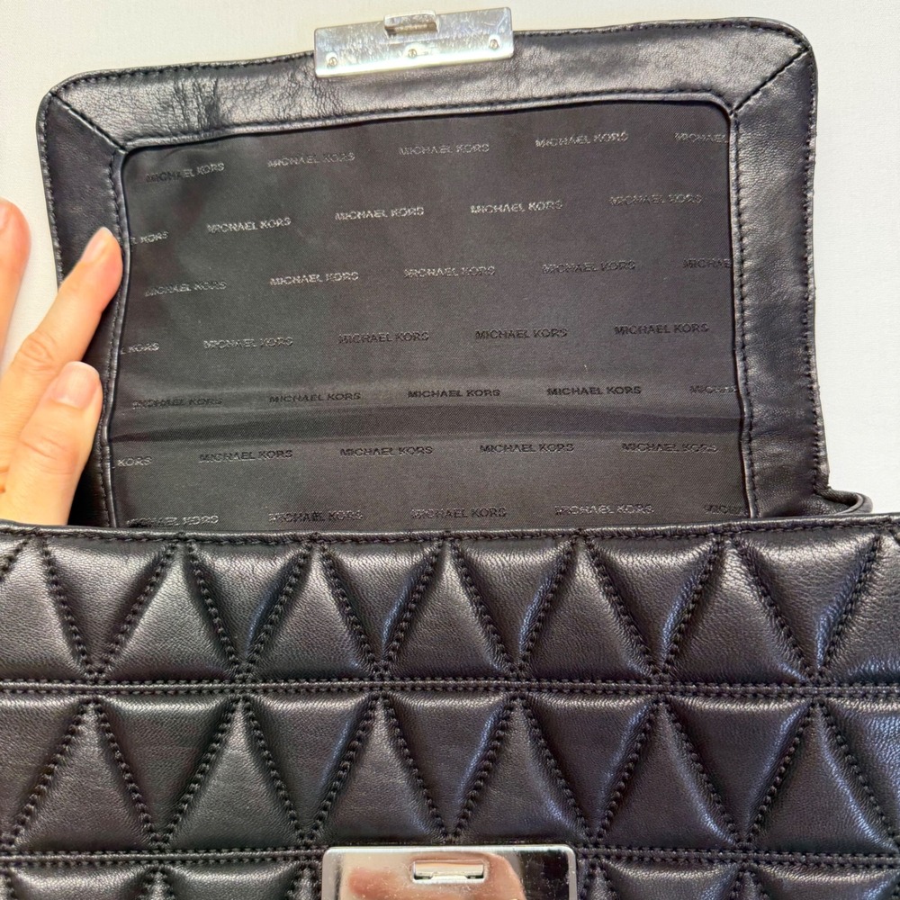 Michael Kors Sloan Large Quilted Leather Chain Shoulder Bag Black Lucury - Picture 7 of 12